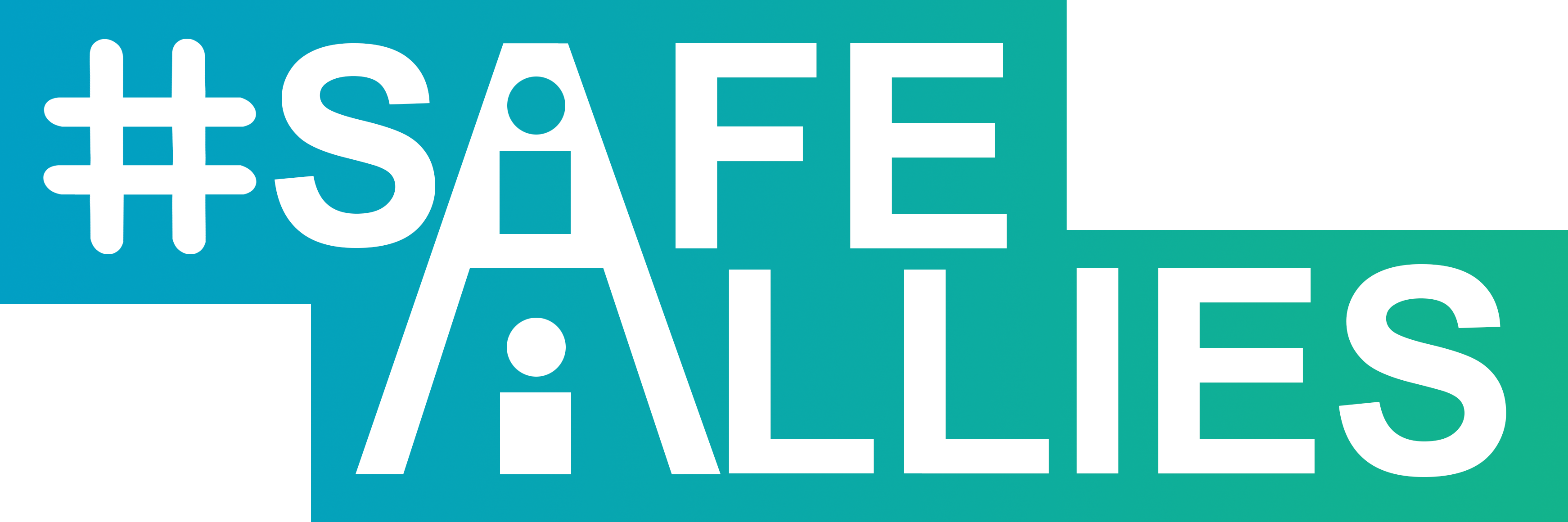 Text reads #SAFE ALLIES in white, with a turquoise to green gradient background.