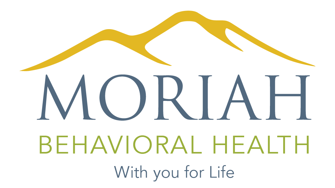 Logo with yellow mountain outline and text: Moriah Behavioral Health, With you for Life.