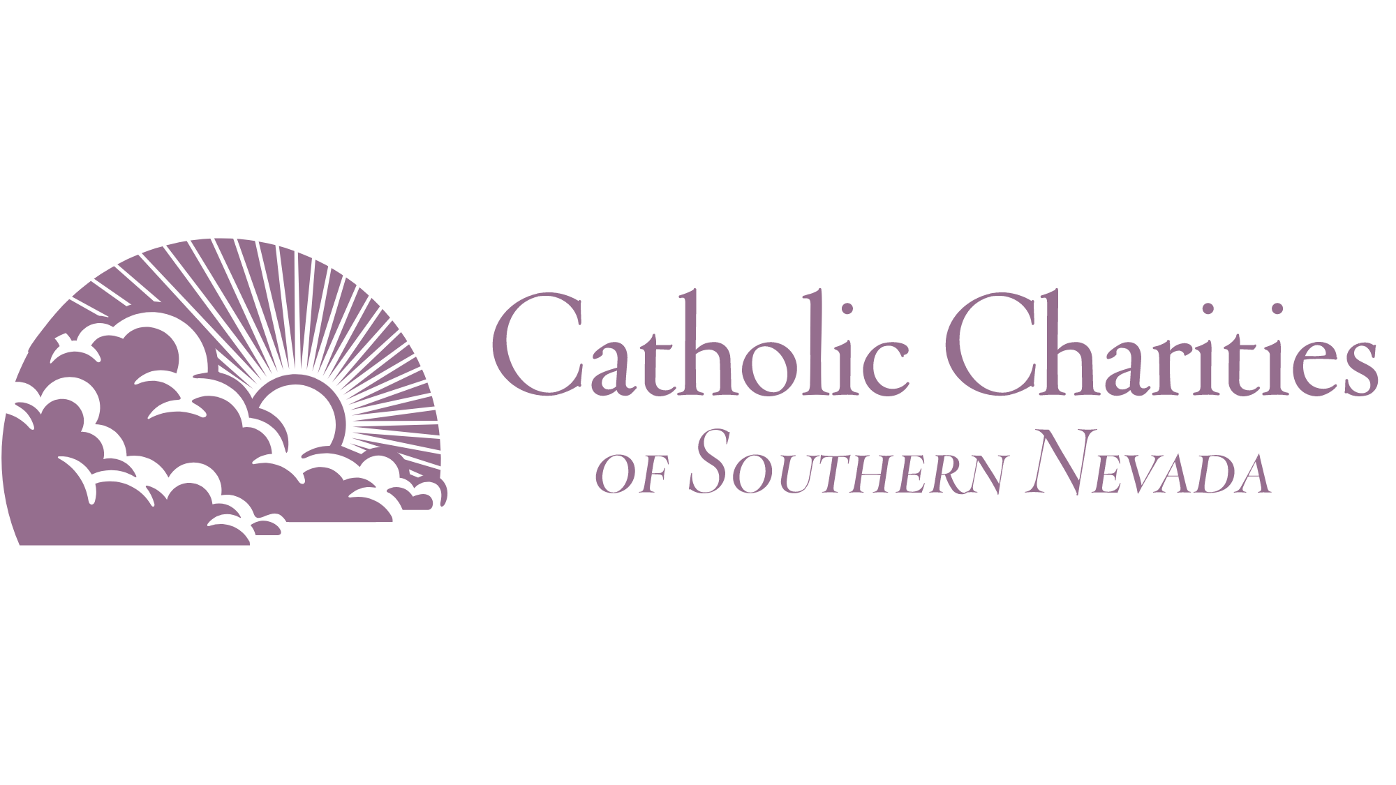 Logo for Catholic Charities of Southern Nevada with a sun and clouds graphic on the left.